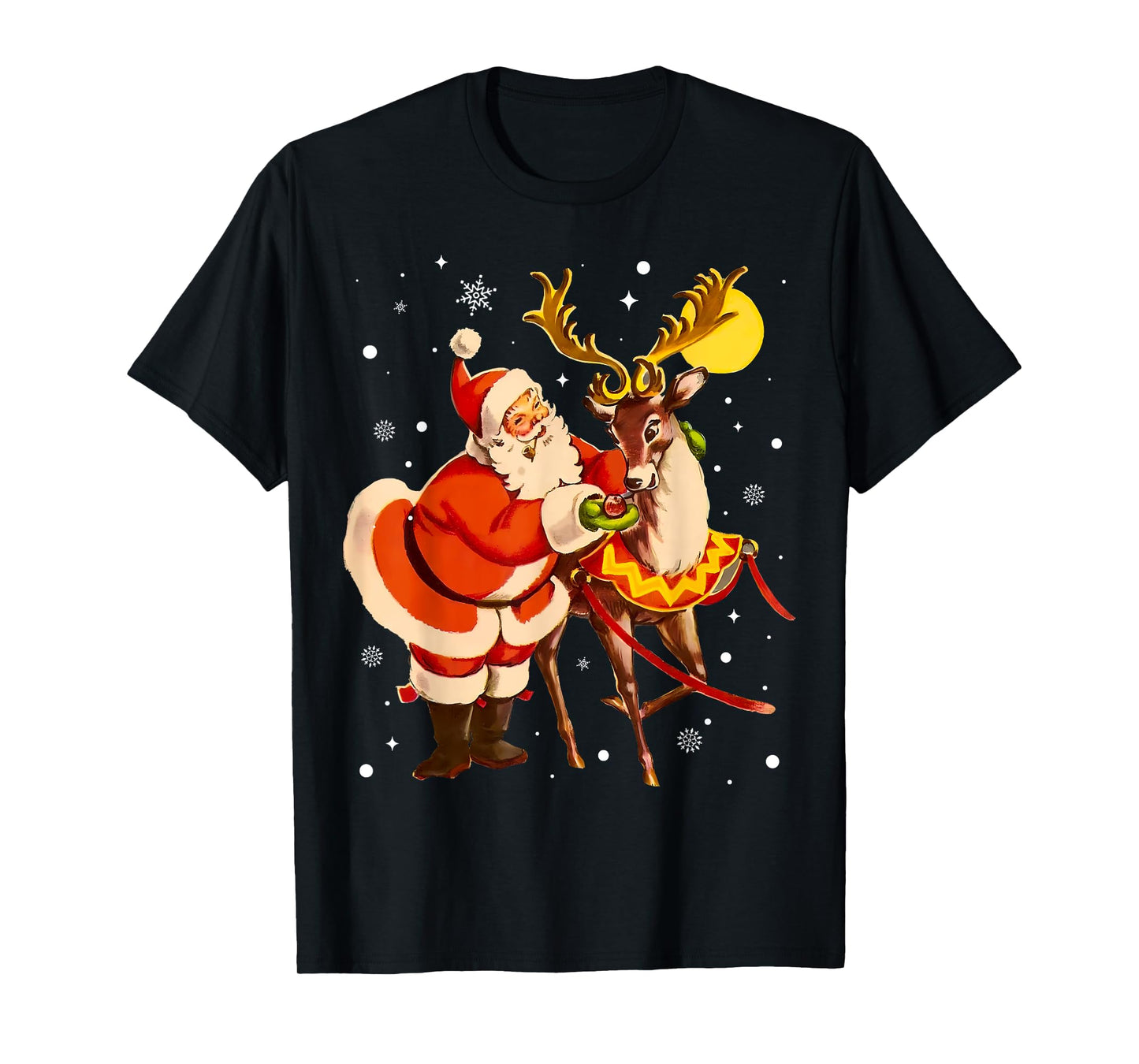 Santa Reindeer Retro 1950s Vintage Christmas Women Men Kids T-Shirt
