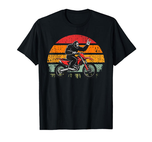 Funny Bigfoot Riding Dirt Bike Sasquatch Motocross Vintage T-Shirt