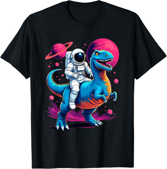 Astronaut Riding T-Rex In Space Planets T-Shirt