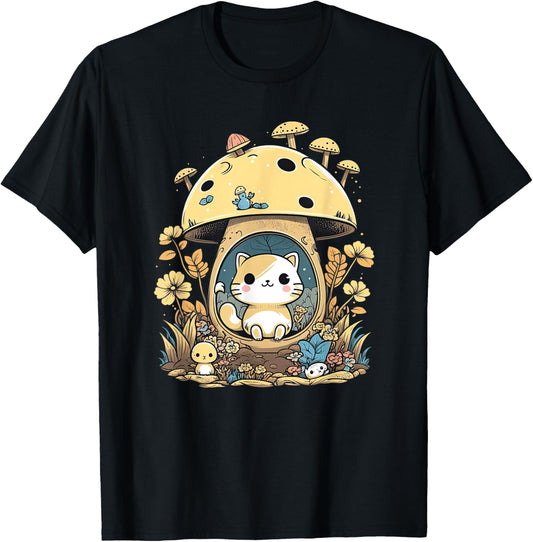 Cat Mushroom Cute Cottagecore Aesthetic T-Shirt