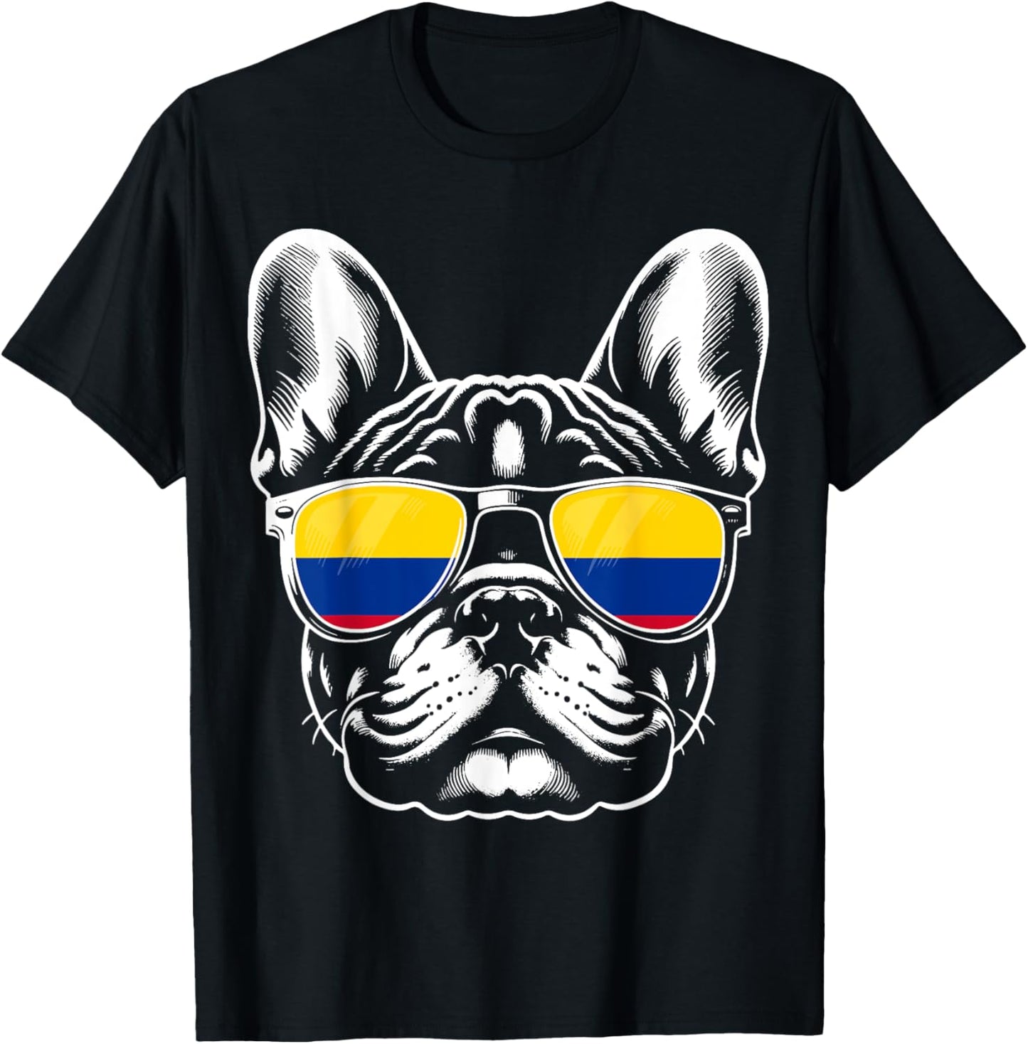 Aviation French Bulldog Sunglasses Flag of Colombia T-Shirt