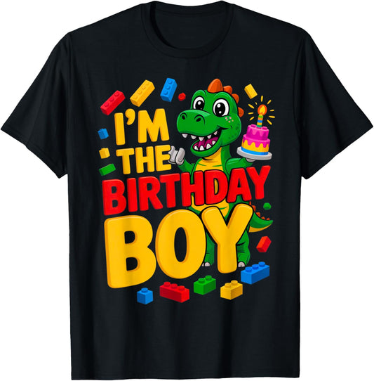 Birthday Boy Master Builder T-Rex Dinosaur Bricks Blocks T-Shirt