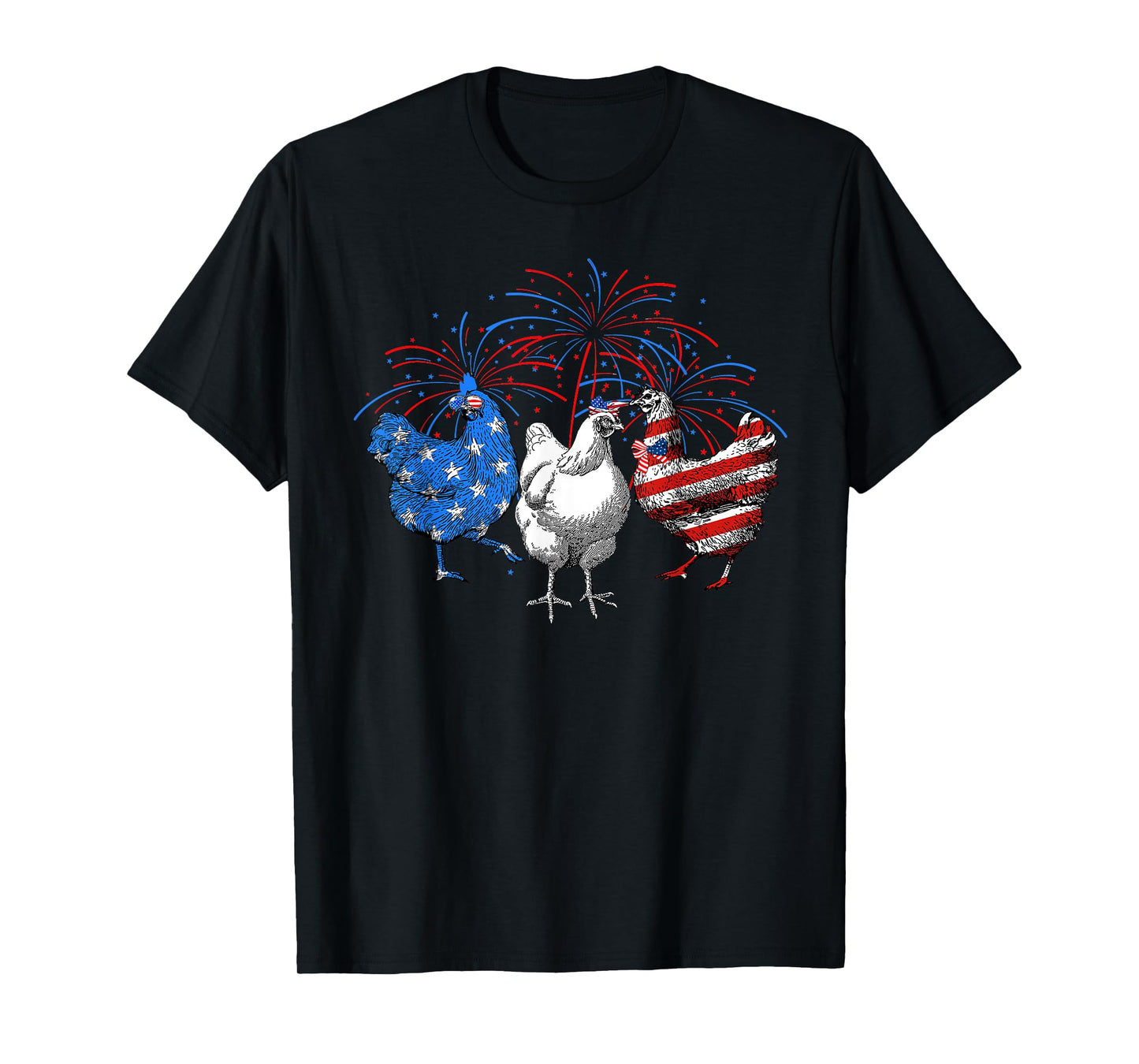 USA Flag Chicken Fireworks Patriotic 4th of July Women Kids Men T-Shirt