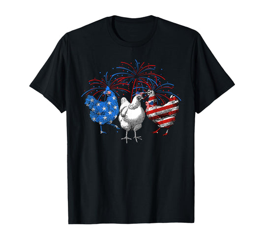 USA Flag Chicken Fireworks Patriotic 4th of July Women Kids Men T-Shirt