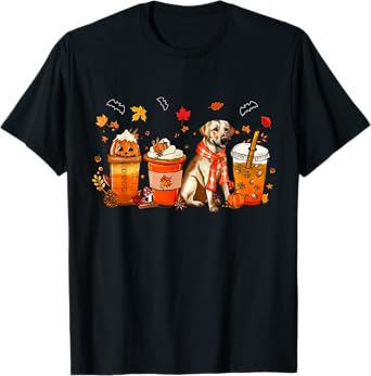 Labrador Dog Pumpkin Spice Coffee Latte Fall Halloween Men Women Kids T-Shirt