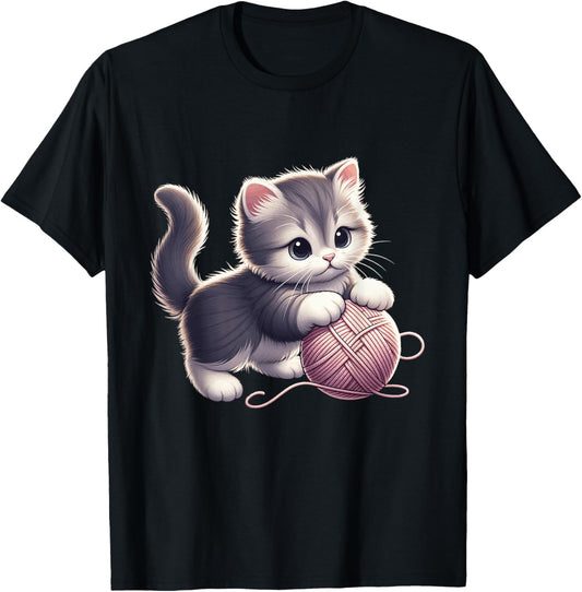 Cute Kitten Cat playing with Wool Ball Adorable Playful T-Shirt