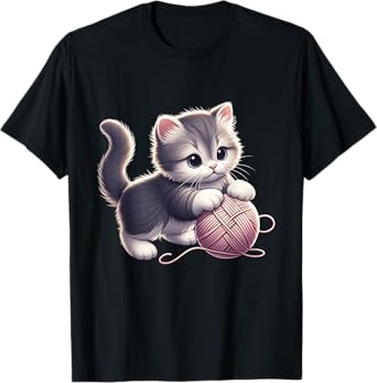 Cute Kitten Cat playing with Wool Ball Adorable Playful T-Shirt
