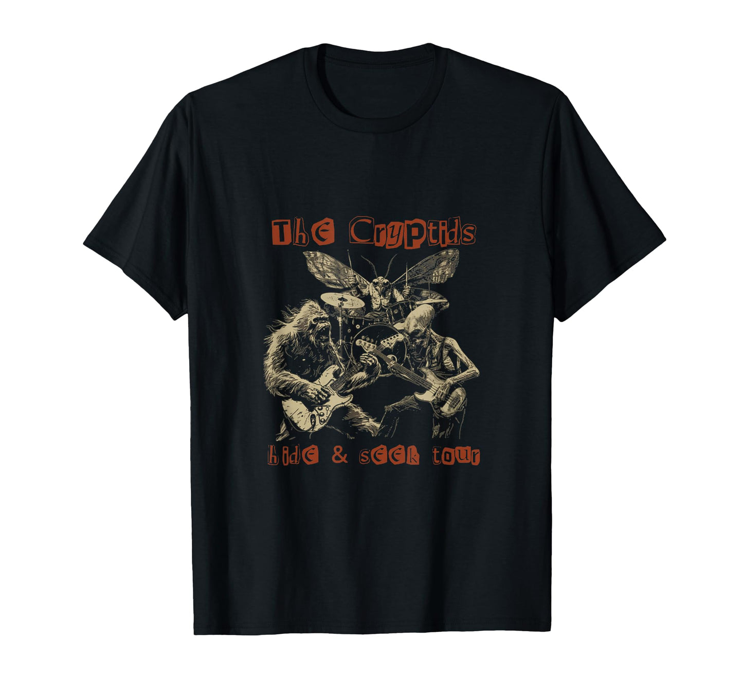 The Cryptids Hide & Seek Tour CryptidBigfoot Mothman UFO T-Shirt