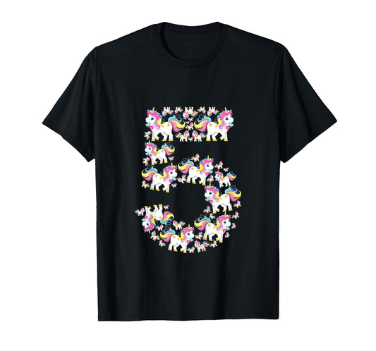 Unicorn 5th Birthday Kids Girls 5 Years Old Fifth Five T-Shirt