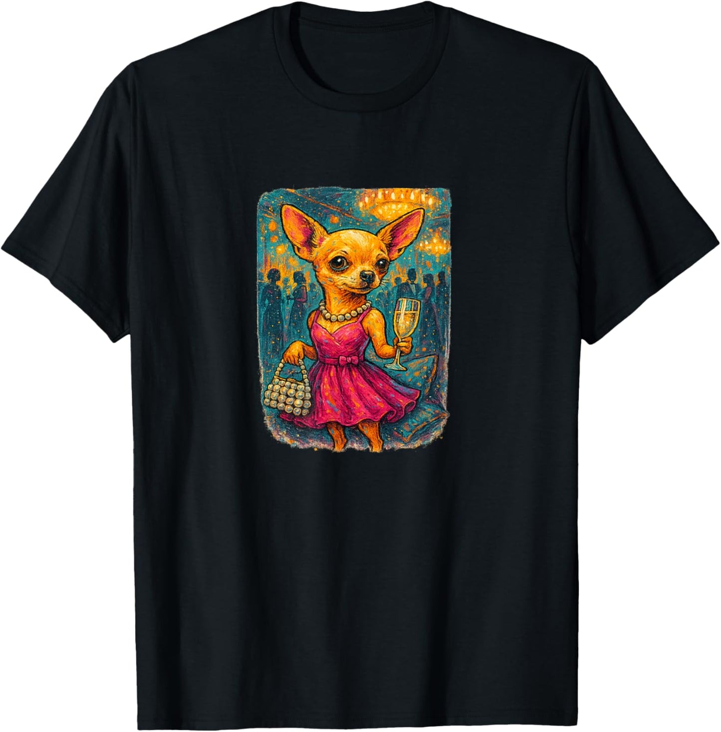 Fancy Chihuahua with Pearls and Champagne Dog Graphic T-Shirt