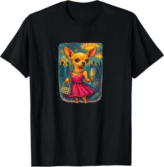 Fancy Chihuahua with Pearls and Champagne Dog Graphic T-Shirt