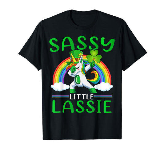 Sassy Little Lassie Rainbow Dabbing Unicorn St Patrick's Day T-Shirt