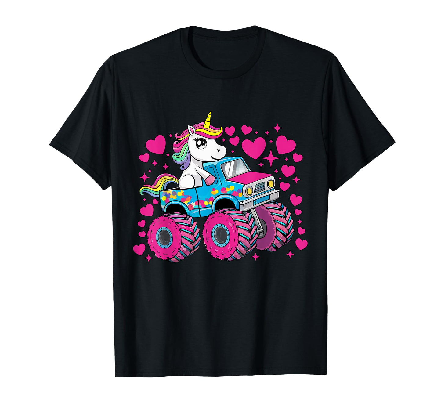 Funny Cute Unicorn Riding A Pink Monster Truck Girls Toddler T-Shirt