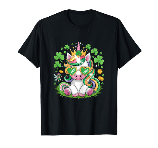 Cute Unicorn Shamrock St Patricks Day Girls Kids Lepricorn T-Shirt