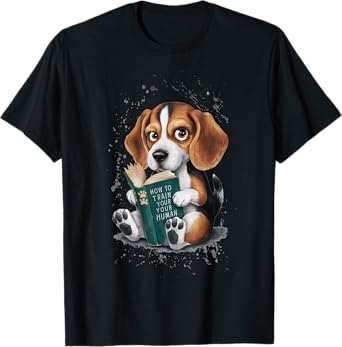 Funny Beagle Puppy Reading "How to Train Your Human" Design T-Shirt