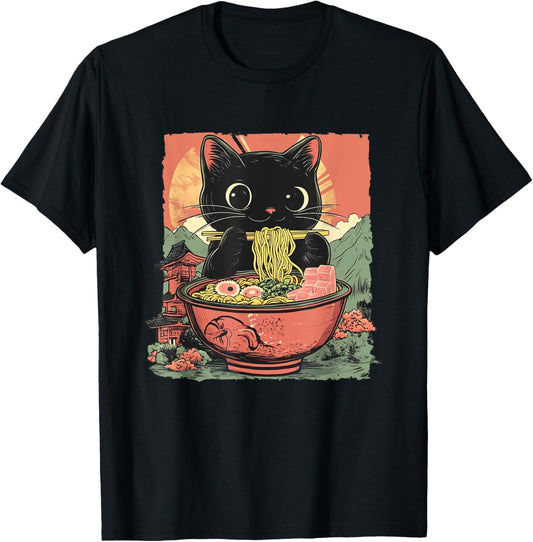 Cat Ramen Anime Style Cute Japanese T-Shirt