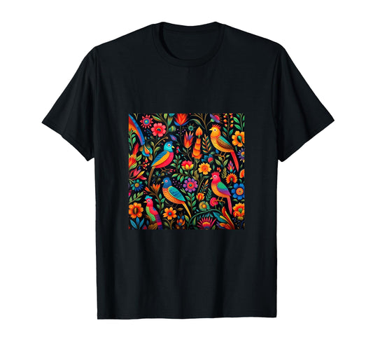 Mexican Embroidery Pattern Art Birds Flowers T-Shirt
