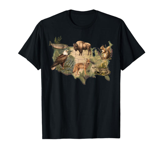 American Wildlife Map T-Shirt