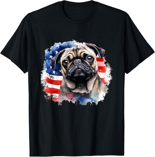 American Flag Pug Dog USA Vintage 4th Of July T-Shirt