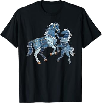 retro denim patch animal horse print art artistic T-Shirt