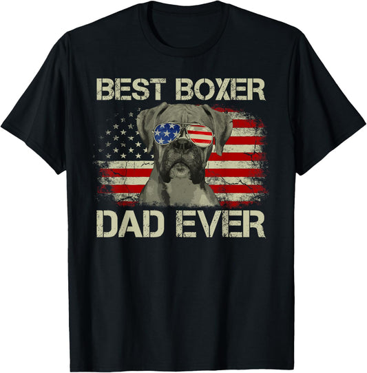 Best Boxer Dad Ever Tshirt Dog Lover American Flag Gift T-Shirt