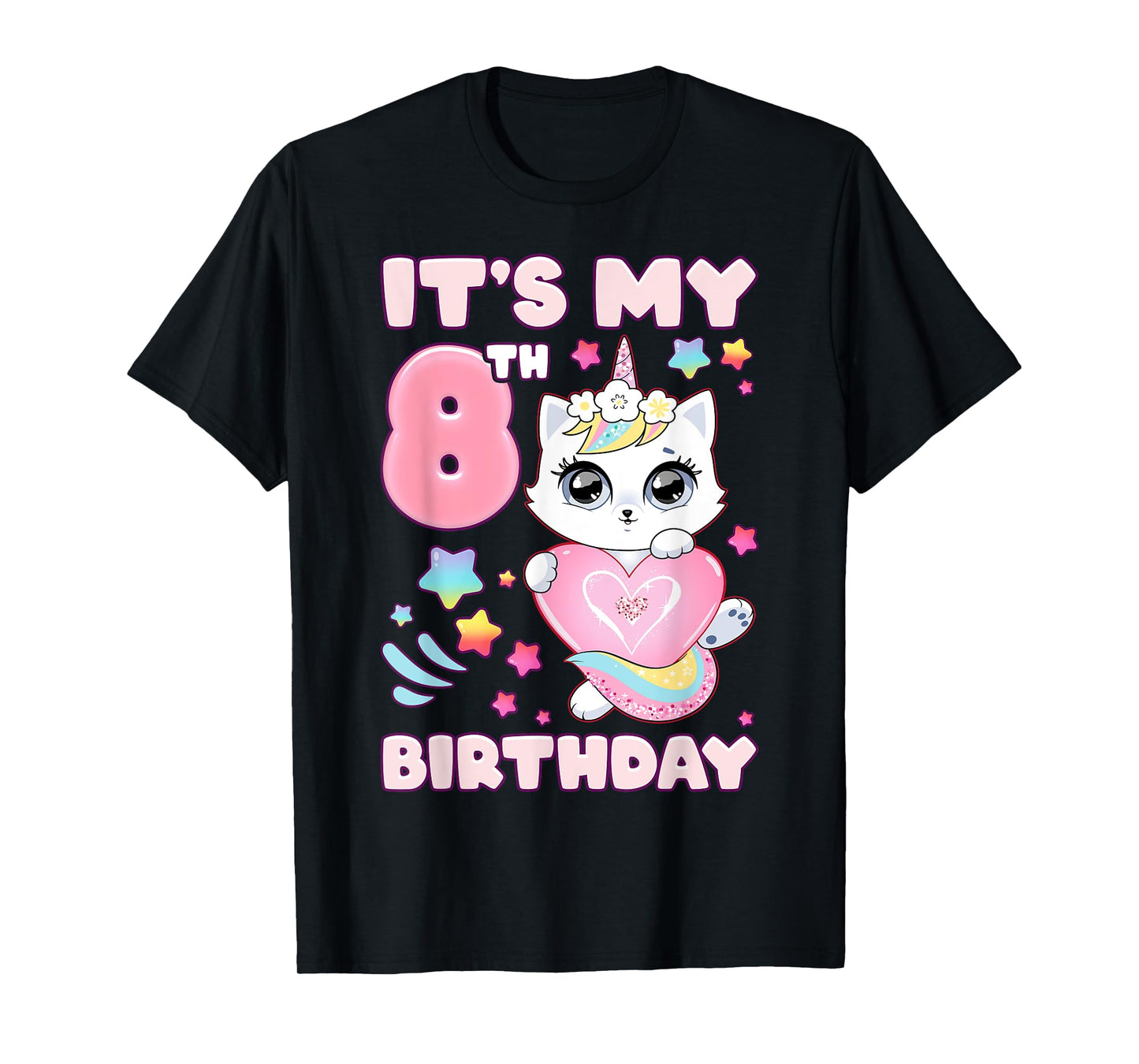 Birthday girl 8 years old cat unicorn 8th birthday T-Shirt