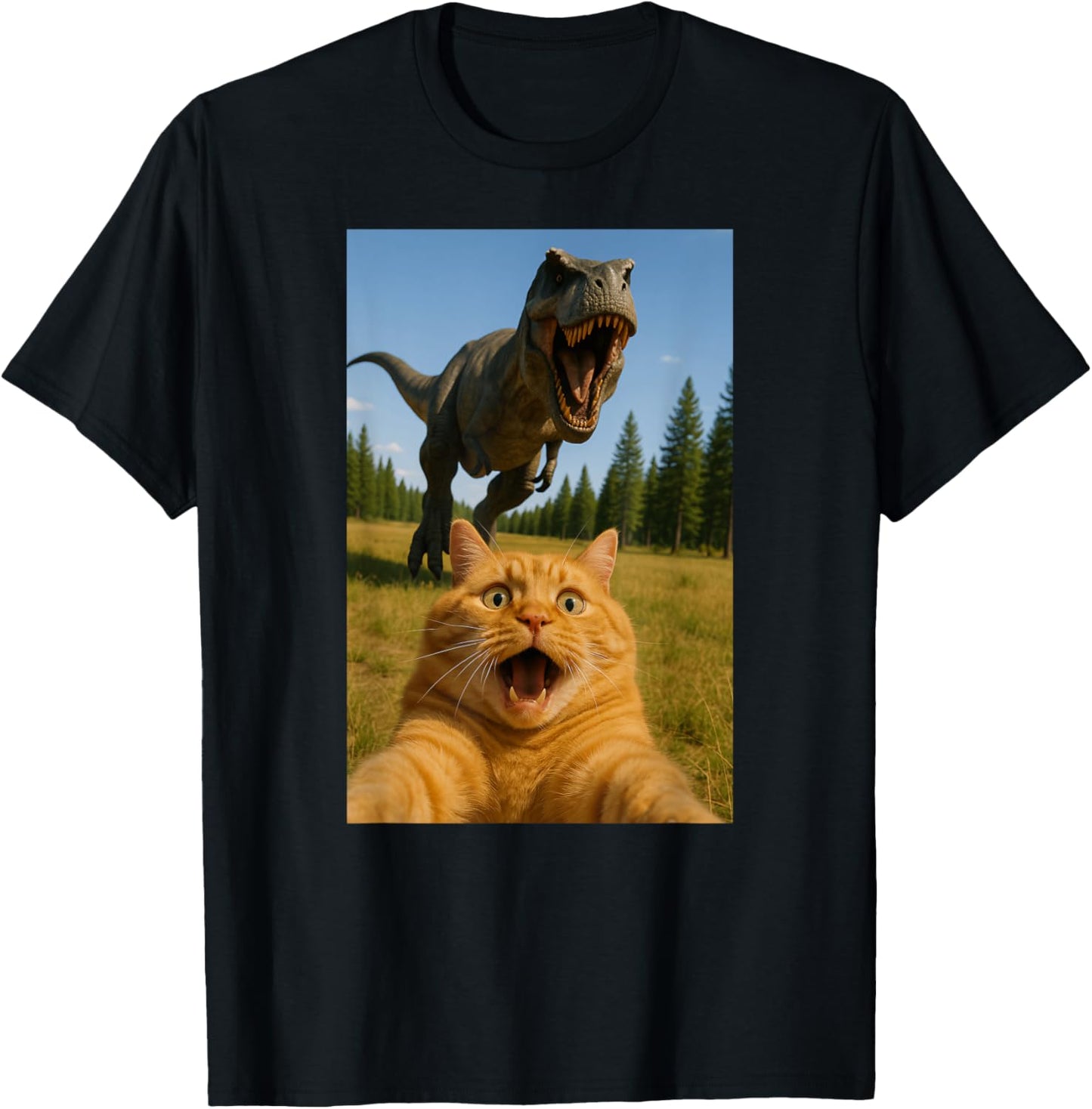 Funny Cat Dinosaur Trex Selfie Animal Lover Boys Girls T-Shirt