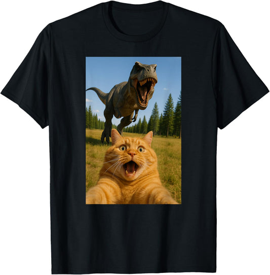 Funny Cat Dinosaur Trex Selfie Animal Lover Boys Girls T-Shirt