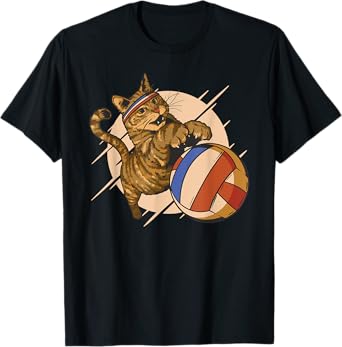 Funny cat plays volleyball for men women children T-Shirt