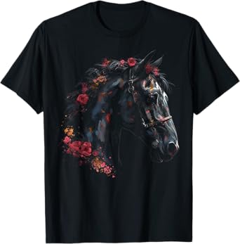 @n!mal Horse Artwork - Riding Flowers Animal Horse T-Shirt