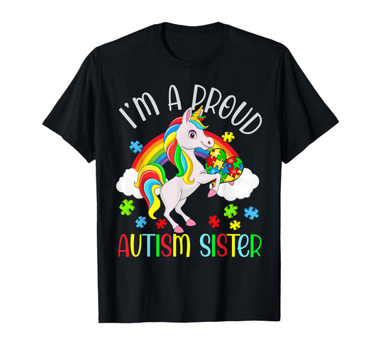 Proud Sister Autism Awareness Cute Unicorn Puzzle Piece T-Shirt