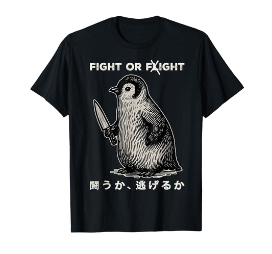 Funny Penguin Fight Or Flight Meme Penguin With Knife T-Shirt
