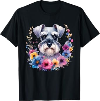 Floral Miniature Schnauzer Mama Dog Lover Mother's Day Men Women Kids T-Shirt