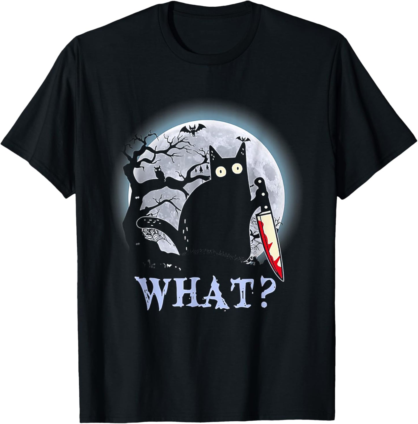 Cat What With Moon Funny Cat Knife Halloween T-Shirt