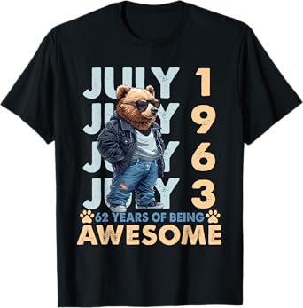 62nd Birthday Bear Legends July 1963 62 Years Old For Mens T-Shirt