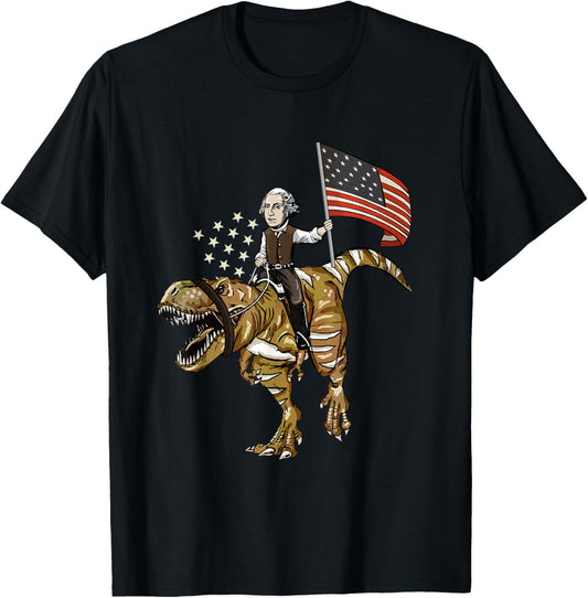 George Washington Riding a T-Rex Dinosaur 4th of July USA T-Shirt