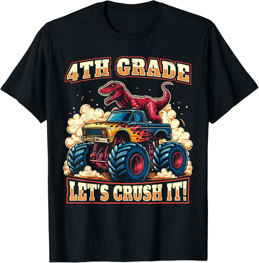 Crush 4th Grade Dinosaur Monster Truck Back To School Boys T-Shirt