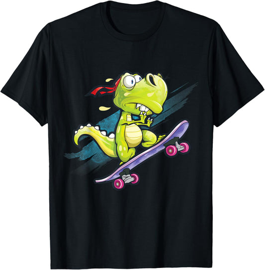 Dino Skateboard Shirt Boys Skateboarding Kids Men Dinosaur T-Shirt