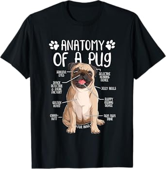 Funny Anatomy Pug Dog Pug Lover T-Shirt for Men Women Girls Kids