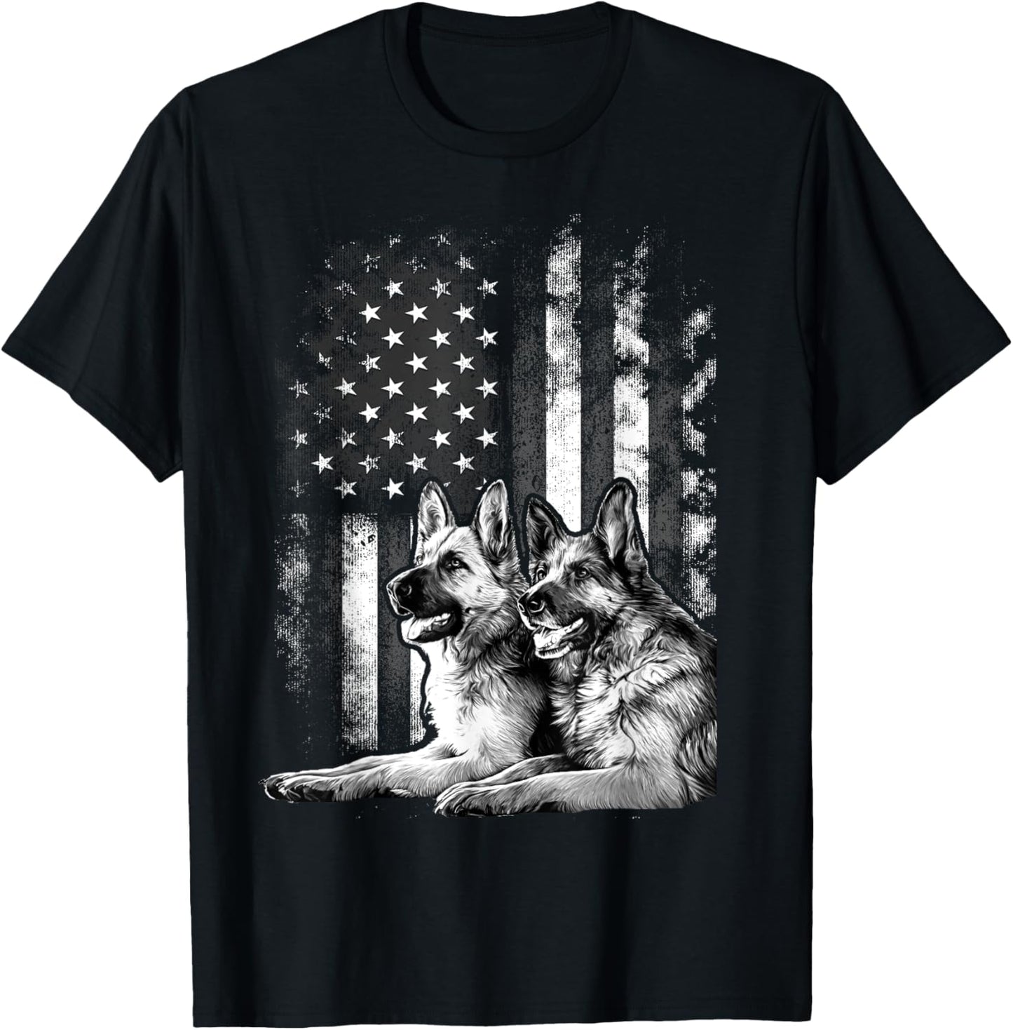 Vintage Patriotic German Shepherd American Flag 4th Of July T-Shirt