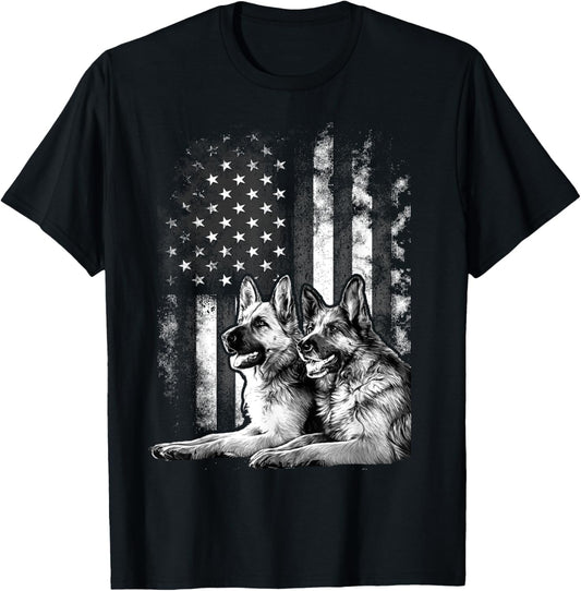Vintage Patriotic German Shepherd American Flag 4th Of July T-Shirt