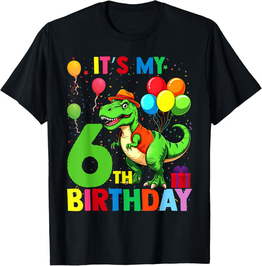 It's My 6th Birthday Dinosaur Boys Girls Kids Birthday T-Shirt