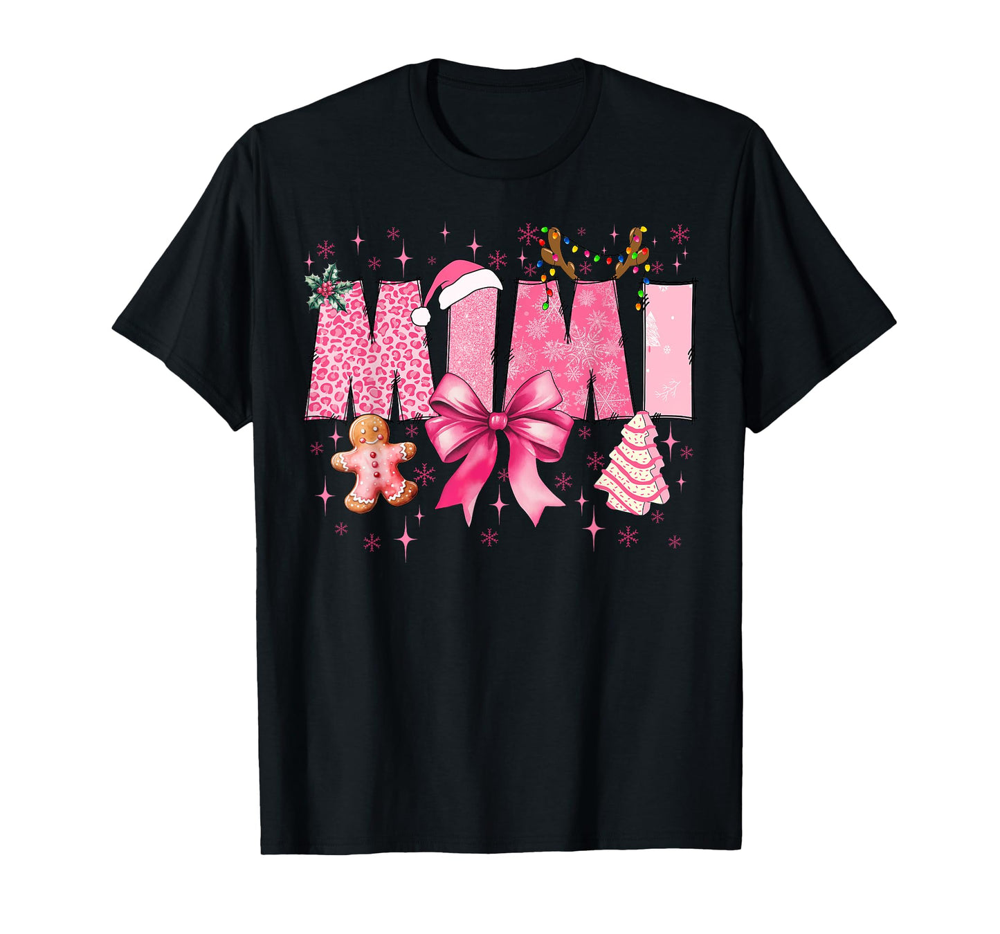 Mimi Cute Pink Coquette Bow Christmas Matching Family Xmas T-Shirt