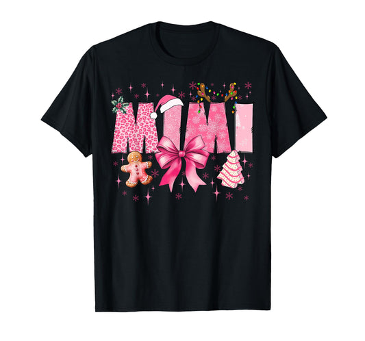 Mimi Cute Pink Coquette Bow Christmas Matching Family Xmas T-Shirt