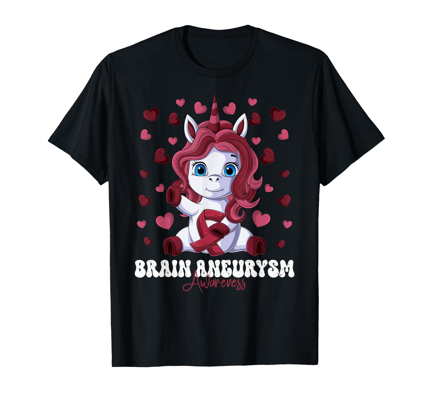 Brain Aneurysm Awareness Month Burgundy Ribbon Unicorn T-Shirt