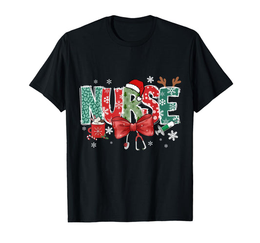 Christmas for Women Christmas Nurse Family Humorous T-Shirt - Unisex, Black, Small, Short Sleeve