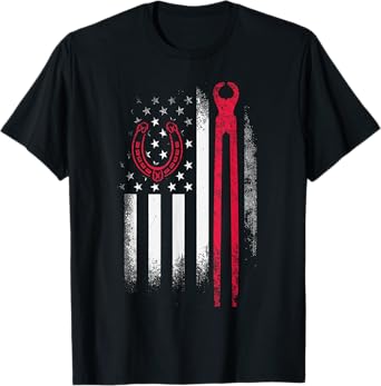 Farrier Tools Flag Horseshoe Hoof Trimming Equine Shoeing T-Shirt