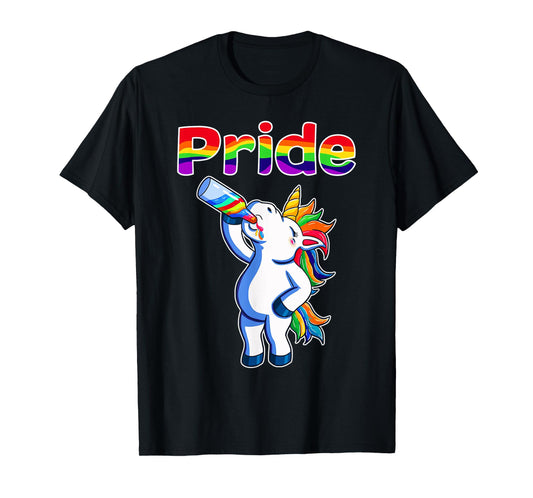 Funny Unicorn Alcohol Drinking Squad LGBTQ Lesbian Gay Pride T-Shirt