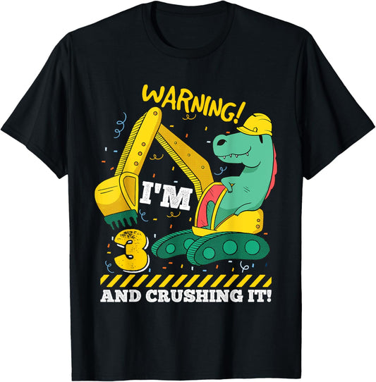 Construction Truck 3rd Tee Dinosaur Birthday 3 Years Old Boy T-Shirt