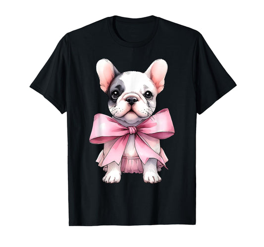 Coquette Bow French Bulldog Dog Frenchie Mom Pink Ribbon Mom T-Shirt